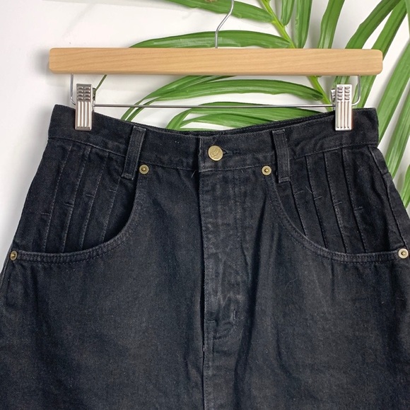 Vintage French Dressing Paris Black Denim 100% Cotton Midi Jean Skirt Size 6 - Picture 2 of 8